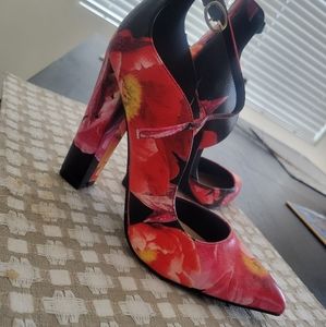 Floral ankle strap heels